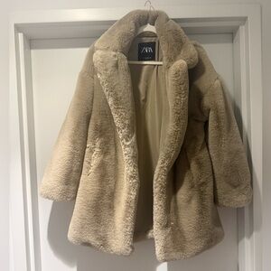 Zara Beige Faux Fur Jacket Size M